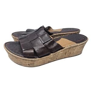 Born 7 Brown Leather Woven Slide Cork Sandal Comfort Boho Casual Western